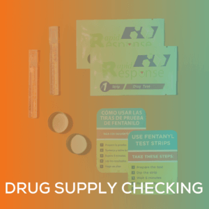 drug supply checking equipment photographed on a background with orange and blue gradient overlay